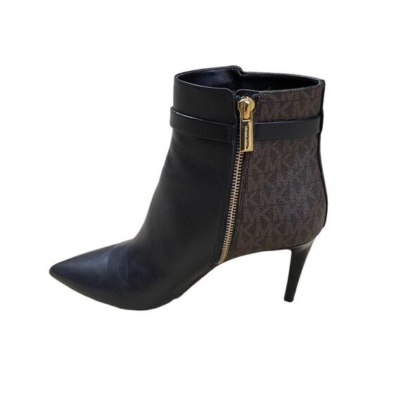 🌟Michael Kors🌟 Black/Brown Logo Leather Heeled Ankle Boots with Tassels - Picture 5 of 6